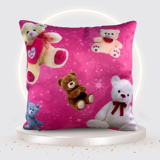 Personalized Pink color with Teddy Design Printed Pillow